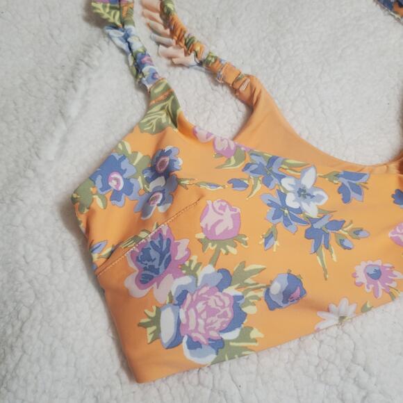 Aerie Orange Floral Bikini Scoop Top Women's Extra Large Ruffle Flutter NWT - Picture 6 of 13